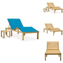 Chaise longue de jardin avec table et coussin Pin imprégné - Chaise Longue Jardin - Transat - Mobilier De Jardin - Chaise Longue Bois - Chaise Longue