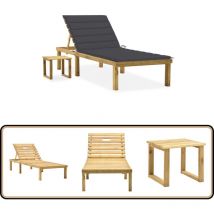 Chaise longue de jardin avec table et coussin Pin imprégné - Chaise Longue Jardin - Transat - Mobilier De Jardin - Chaise Longue Bois - Chaise Longue