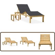 Chaise longue de jardin avec table et coussin Pin imprégné - Chaise Longue Jardin - Transat - Mobilier De Jardin - Chaise Longue Bois - Chaise Longue