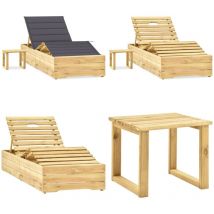 Chaise longue de jardin avec table et coussin Pin imprégné - Chaise Longue Jardin - Mobilier De Jardin - Transat - Chaise Longue Bois - Chaise Longue