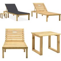 Chaise longue de jardin avec table et coussin Pin imprégné - Chaise Longue Jardin - Transat - Mobilier De Jardin - Chaise Longue Bois - Chaise Longue