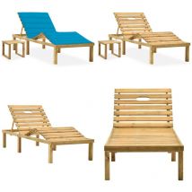Chaise longue de jardin avec table et coussin Pin imprégné - Chaise Longue Jardin - Transat - Mobilier De Jardin - Chaise Longue Bois - Chaise Longue