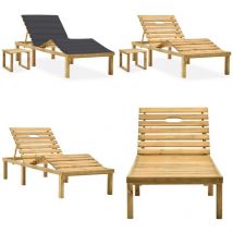 Chaise longue de jardin avec table et coussin Pin imprégné - Chaise Longue Jardin - Transat - Mobilier De Jardin - Chaise Longue Bois - Chaise Longue