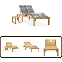 Chaise longue de jardin avec table et coussin Pin imprégné - Chaises Longues De Jardin - Transats - Mobilier De Jardin - Chaises Longues Avec Table