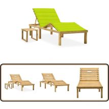 Chaise longue de jardin avec table et coussin Pin imprégné - Chaises Longues De Jardin - Transats - Mobilier De Jardin - Chaises Longues Avec Table