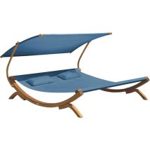Chaise longue de jardin AXI Mallorca en bois pour 2 personnes Lit de Jardin xxl avec toit solaire pour l'ext rieur Bain de soleil double en bleu