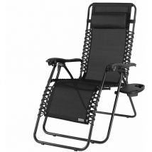 Chaise longue de jardin inclinable Chaise pliable avec porte-gobelet appui-tête Fauteuil relax Transat jardin Noir - Casaria