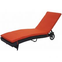 Décoshop26 - Chaise longue de jardin transat bain de soleil en polyrotin anthracite coussin terracota 040004932
