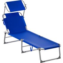 Chaise longue pliable transat avec pare-soleil facile à transporter bain de soleil pour plage jardin camping Bleu