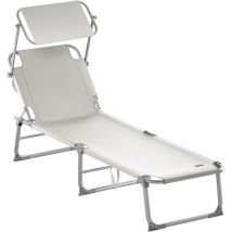 Chaise longue pliable transat avec pare-soleil facile à transporter bain de soleil pour plage jardin camping Beige