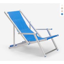 Beach And Garden Design - Chaise longue de plage avec accoudoirs en aluminium Riccione Gold Lux - Bleu