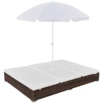 Chaise longue d'extérieur avec parasol Résine tressée Marron