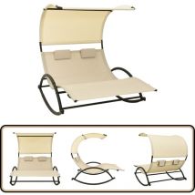Chaise longue double avec auvent Textilène Crème - Chaises Longues - Bain De Soleil - Mobilier De Jardin - Chaises Longues Doubles - Relaxations