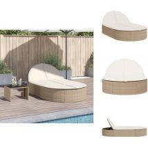 Chaise longue double avec coussins beige résine tressée - Chaise Longue Double - Chaises Longues Doubles - Lit De Bronzage - Chaise Longue De Jardin