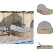 Chaise longue double avec coussins beige résine tressée - Chaise Longue Double - Chaises Longues Doubles - Lit De Bronzage - Chaise Longue De Jardin