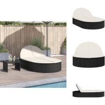Chaise longue double avec coussins noir résine tressée - Chaise Longue Double - Chaises Longues Doubles - Lit De Bronzage - Chaise Longue De Jardin