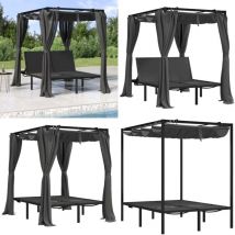 Chaise longue double avec rideaux latéraux et supérieurs - Chaises Longues - Chaises Longues Doubles - Mobilier De Jardin - Salon De Jardin