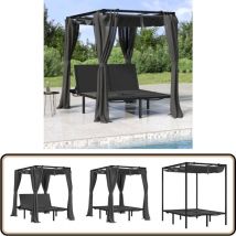 Chaise longue double avec rideaux latéraux et supérieurs - Chaises Longues - Chaises Longues Doubles - Mobilier De Jardin - Salon De Jardin