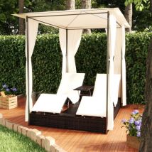 Chaise longue double avec rideaux Résine tressée Marron