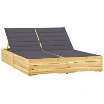 Chaise longue double Bain de soleil avec coussins anthracite Pin imprégné Vidaxl