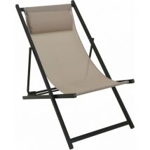 Spetebo - Chaise longue en métal avec coussin - 100 cm / gris-beige - Chaise de jardin pliable