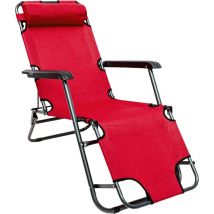 No Brand - Chaise Longue inclinable et pliante Transat de Jardin 153 cm + appuie-tête amovible + repose-jambes et dossier inclinable Rouge