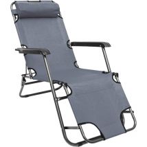 Amanka - Chaise Longue inclinable et pliante Transat de Jardin 153 cm + appuie-tête amovible + repose-jambes et dossier inclinables Gris