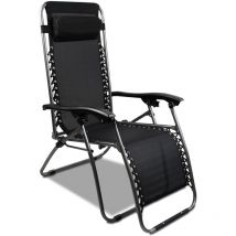 Chaise Longue Inclinable, Transat en Textilène de Jardin, 165 x 112 x 65 cm, Noir, Textilène, Avec coussin, Charge maximale: 100 kg