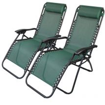 Chaise Longue Inclinable, Transat en Textilène de Jardin, 165 x 112 x 65 cm, Vert, Textilène, Pack de 2, Avec coussin, Charge maximale: 100 kg