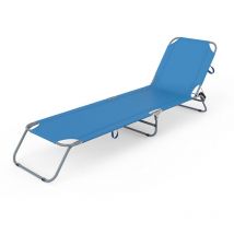 Marbueno - Transat Pliable Acier Bleu Plage et Piscine 187X55X24 cm 10022