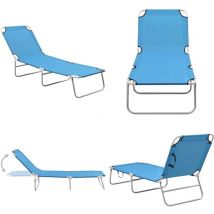Chaise longue pliable acier et tissu bleu turquoise - Chaises Longues - Transats - Mobilier De Jardin - Chaises De Jardin - Relaxations - Home &