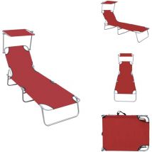 Vidaxl - Chaise longue pliable avec auvent Rouge Aluminium - Transat - Chaise Longue - Jardin - Extérieur - Piscine