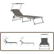 Chaise longue pliable avec toit aluminium et textilène gris - Chaises Longues Pliables - Transats - Mobilier De Jardin - Chaises Longues Aluminium