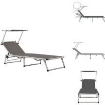 Chaise longue pliable avec toit aluminium et textilène gris - Chaises Longues Pliables - Transats - Mobilier De Jardin - Chaises Longues Aluminium