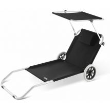 Chaise longue Crête de plage transat pliable chariot de transport avec pare soleil réglable voyage robuste Anthracite