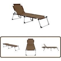 Chaise longue pliable extra haute pour seniors Marron Aluminium - Chaises Longues Pliantes - Chaises Longues Seniors - Transat Pliable - Transat