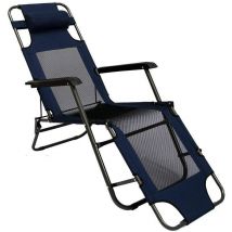 Amanka - Chaise Longue Pliable pour camping et jardin Transat Inclinables avec repose-tête couleur bleu foncé Structure en acier Poids max. supporté