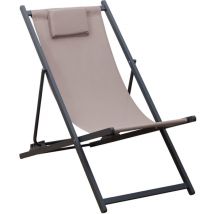 Chaise Longue Pliable Rebecca Mobili Sarson 93x58x92 Polyester Aluminium Beige Gris Foncé