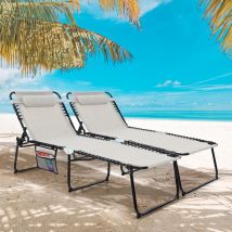 Chaise Longue Pliable Surdimensionnée Portable Inclinable Dossier Réglable Oreiller Amovible Poche Gris CWXT9351 design in