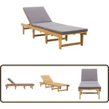Chaise longue pliante avec coussin Bois d'acacia solide - Chaise Longue Pliante - Transat - Lit De Bronzage - Mobilier De Jardin - Chaises Longues