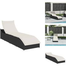 Chaise longue pliante coussin et rangement noir résine tressée - Chaise Longue Pliante - Chaises Longues Pliantes - Lit De Bronzage - Chaise Longue