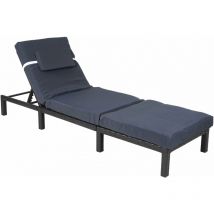 Décoshop26 - Chaise longue premium épaisseur 10 cm relax bain de soleil en polyrotin anthracite coussin gris 040004244