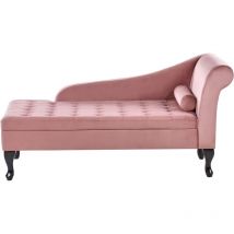 Beliani - Chaise longue tapizado en terciopelo patas negras espacio de almacenaje glamuroso derecho rosa Pessac