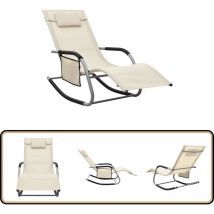 Chaise longue textilène crème et gris - Chaise Longue - Transat - Mobilier De Jardin - Salon De Jardin - Détente