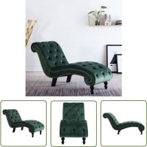 The Living Store Chaise longue Velours Vert - Chaise Longue - Fauteuil Relaxant - Mobilier Extérieur - Jardin - Terrasse