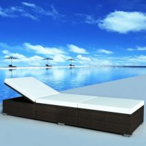 Chaise longue,Bain de soleil,Transat de relaxation avec coussin Résine tressée Marron CFW39231