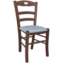 Okaffarefatto - Chaise Loris en bois de noyer foncavec assise rembourre en simili-cuir gris glace