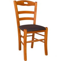 Okaffarefatto - Chaise Loris en merisier avec assise en simili-cuir marron
