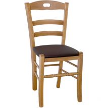 Chaise Loris en noyer clair avec assise simili cuir marron