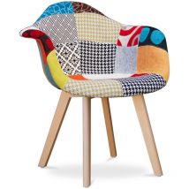 Chaise de Salle à Manger avec Accoudoirs - Revêtement Patchwork - Pixi Multicolore